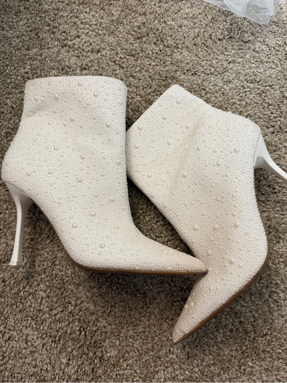 Women's Ivory Pearl-Embellished Pointed Toe Ankle Boots
